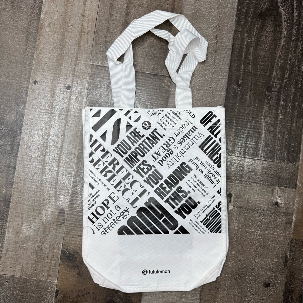 Lululemon Small Reuseable White And Black Logo Tote
